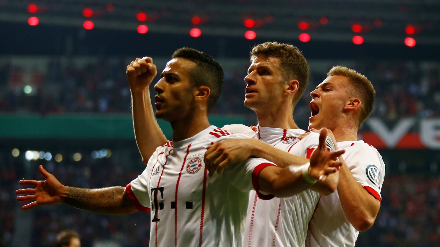 Thiago celebra su gol contra el Leverkusen