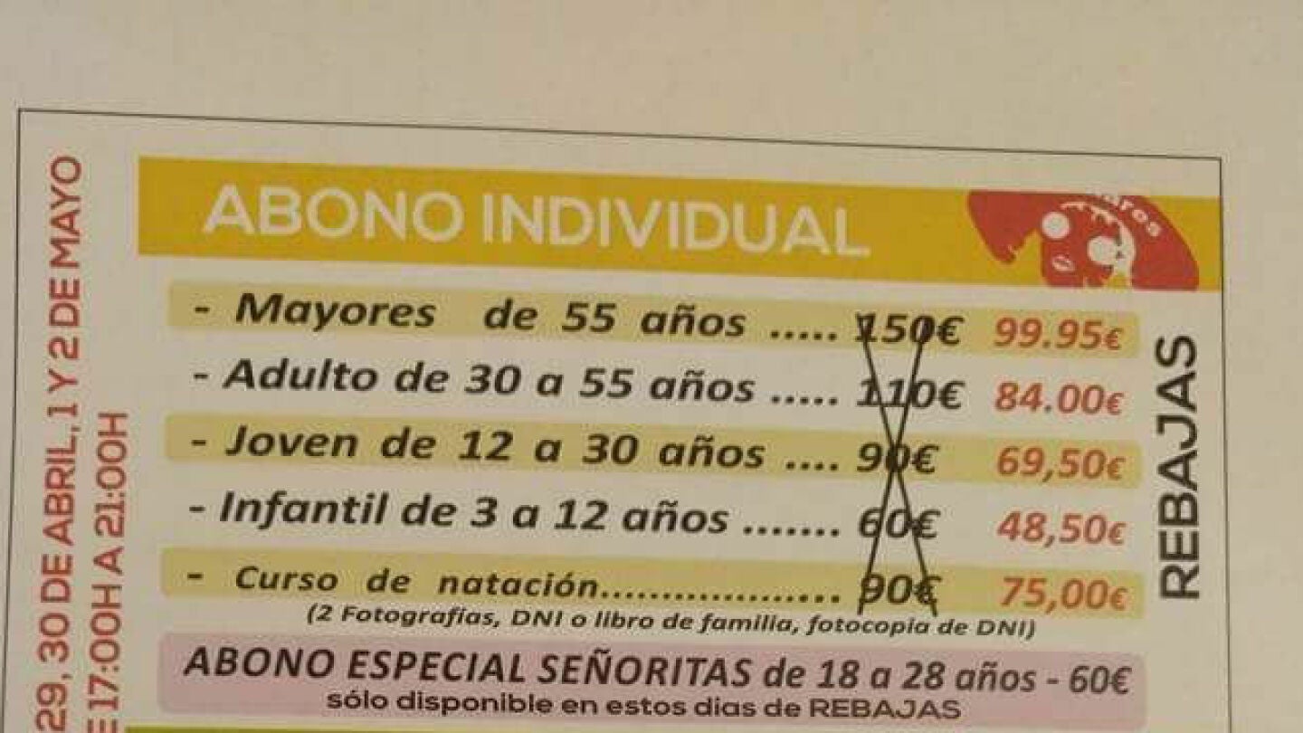 Oferta sexista en una piscina de Ja&eacute;n