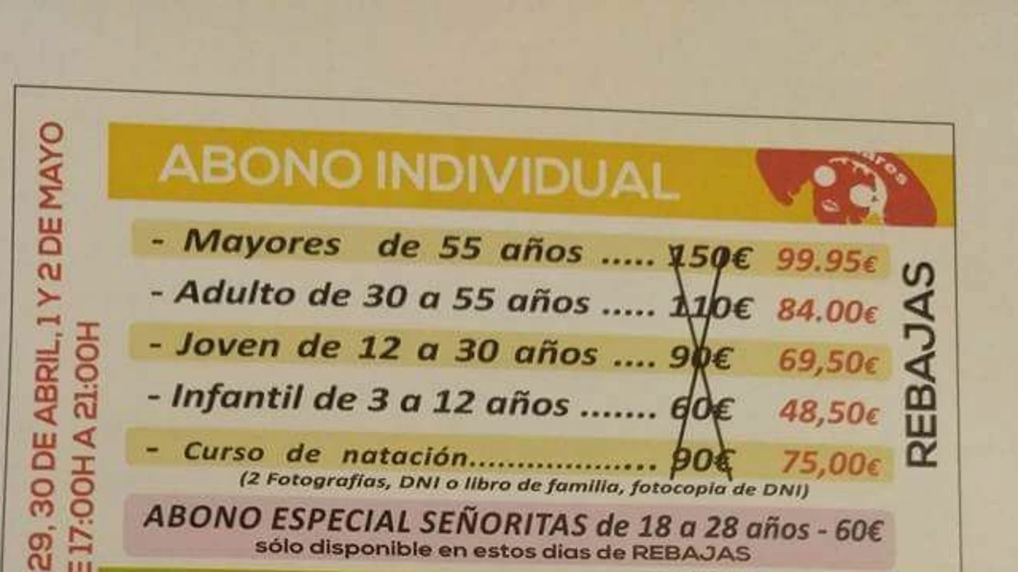 Oferta sexista en una piscina de Jaén Oferta sexista en una piscina de Jaén