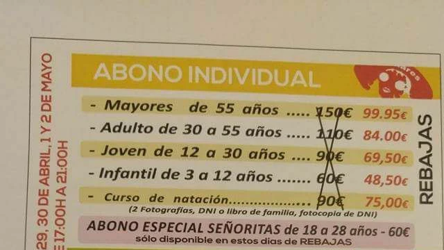 Oferta sexista en una piscina de Jaén