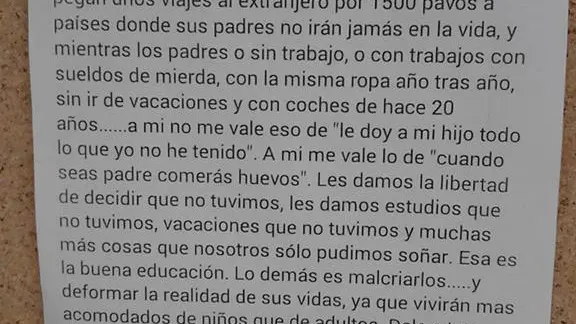 El texto sobre niños malcriados