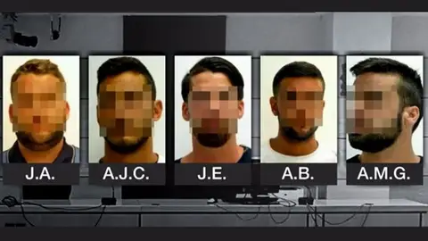 Imagen de los cinco acusados de 'La Manada' por violación múltiple en San Fermín