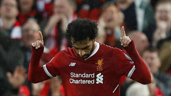 Salah celebra su segundo gol contra la Roma Salah celebra su segundo gol contra la Roma