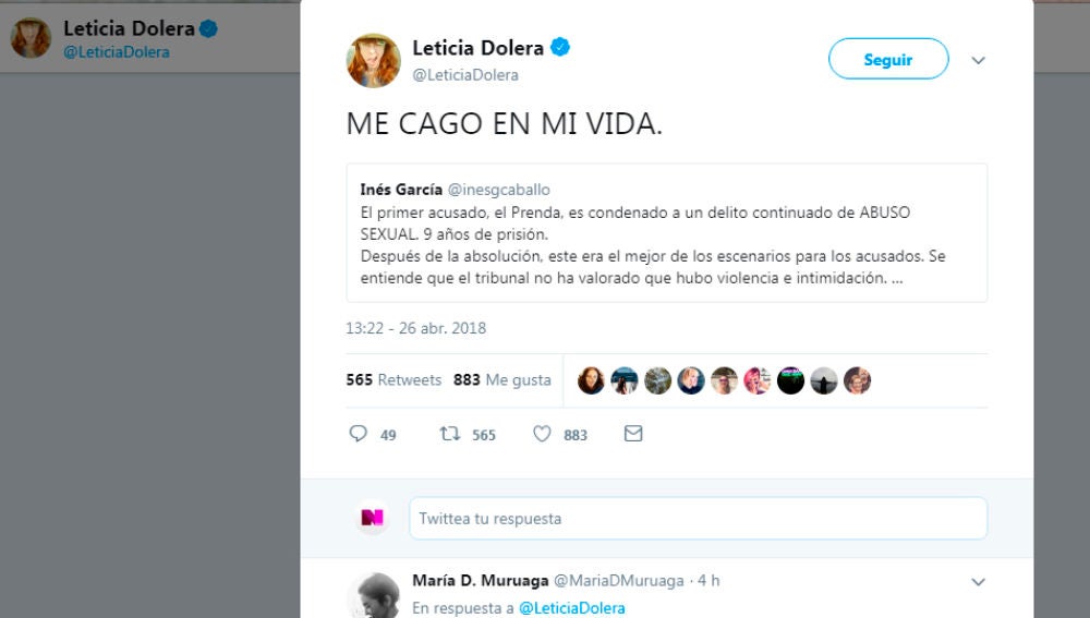 Leticia Dolera tras conocer la sentencia a 'La Manada'