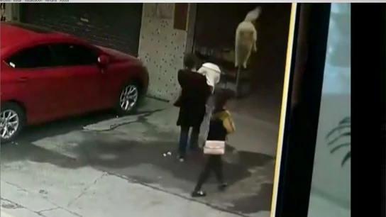 Perro cae en la cabeza de una mujer en China Perro cae en la cabeza de una mujer en China