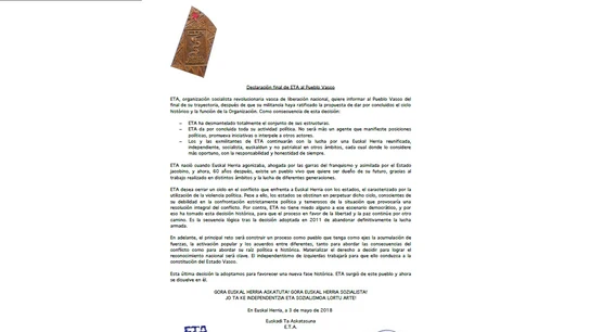 Imagen del comunicado de ETA Imagen del comunicado de ETA