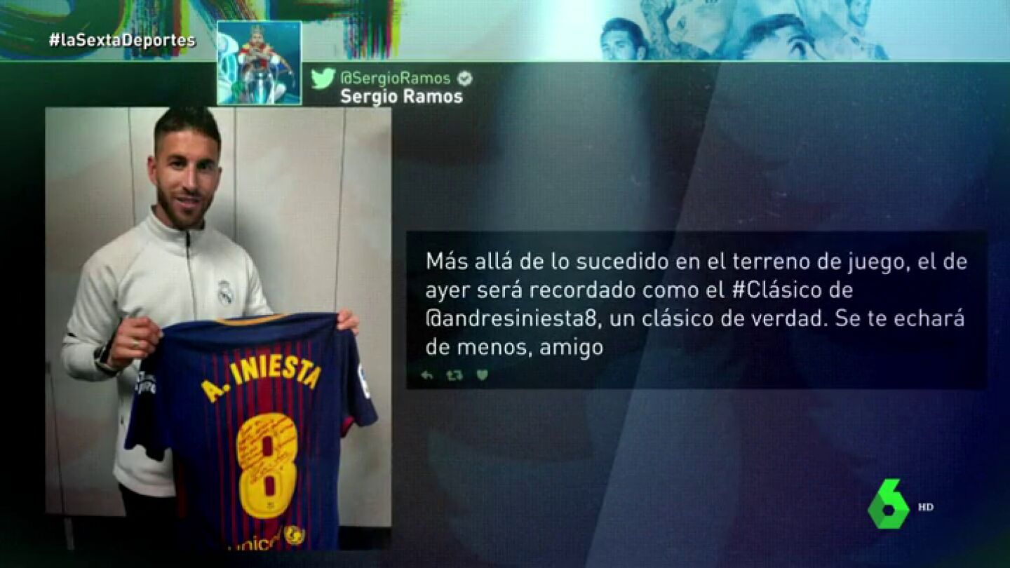 Sergio Ramos tiene la &uacute;ltima camiseta de Iniesta en un Cl&aacute;sico... con dedicatoria incluida: "Para mi compi"