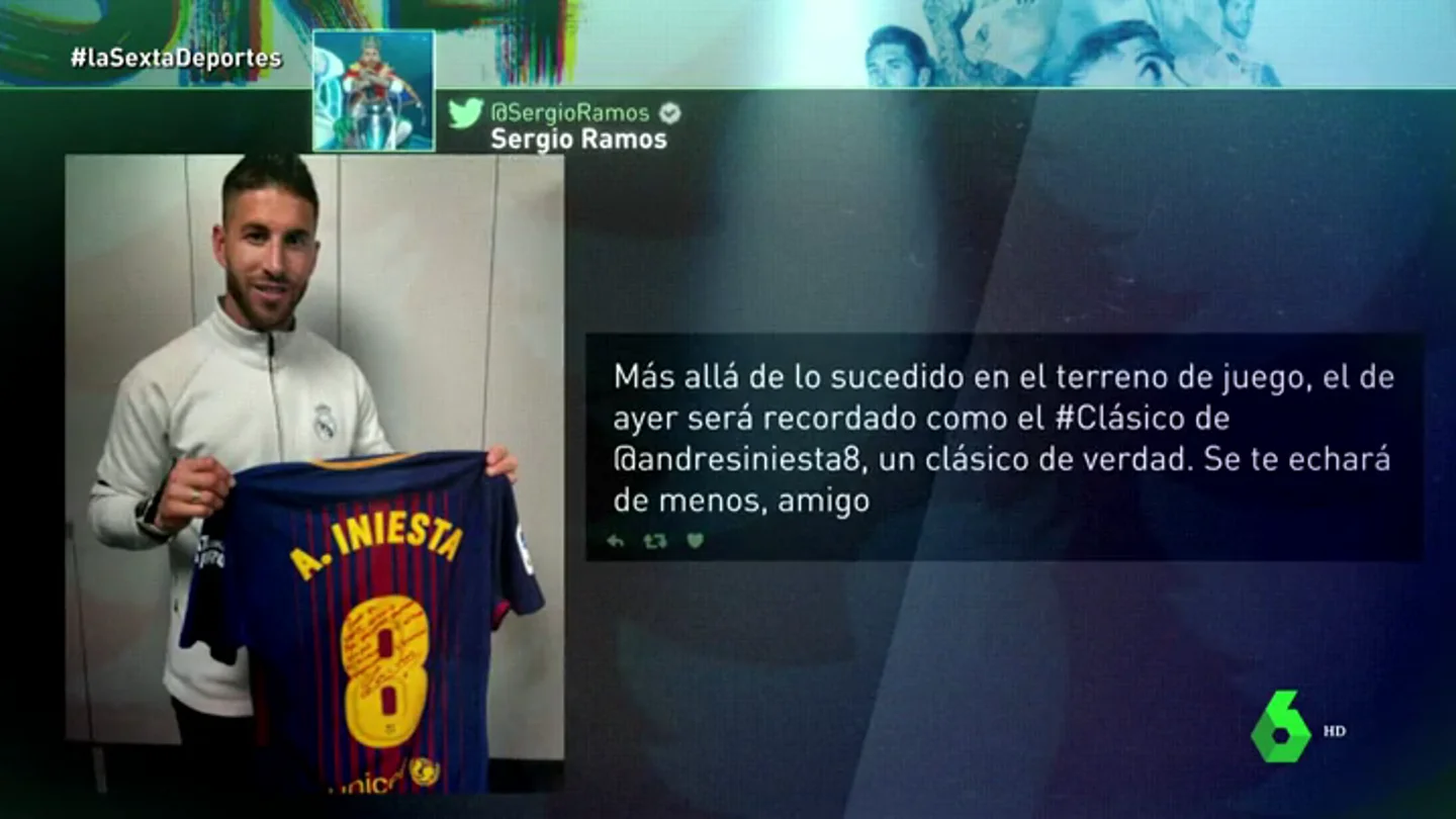 Sergio Ramos tiene la última camiseta de Iniesta en un Clásico... con dedicatoria incluida: "Para mi compi" Sergio Ramos tiene la última camiseta de Iniesta en un Clásico... con dedicatoria incluida: "Para mi compi"