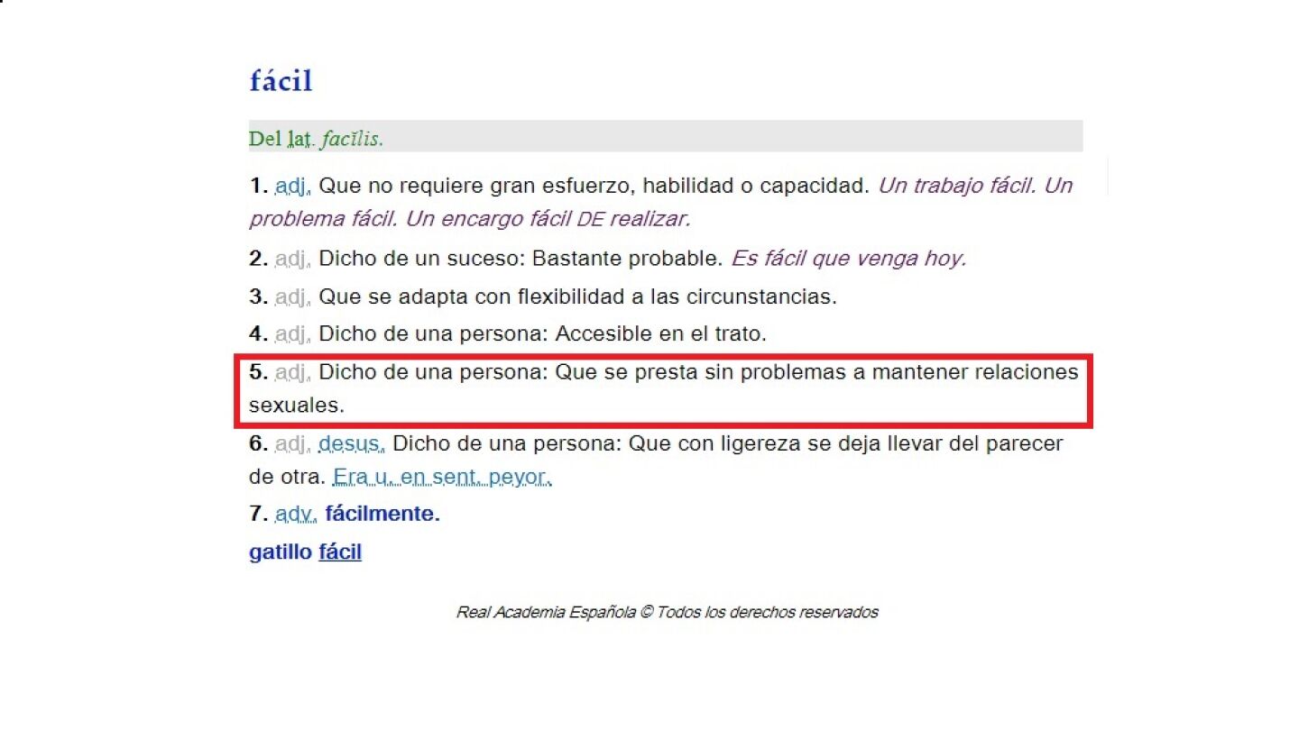 Definici&oacute;n de la palabra 'f&aacute;cil' en el diccionario de la RAE