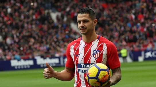 Vitolo, durante su presentación con el Atlético Vitolo, durante su presentación con el Atlético