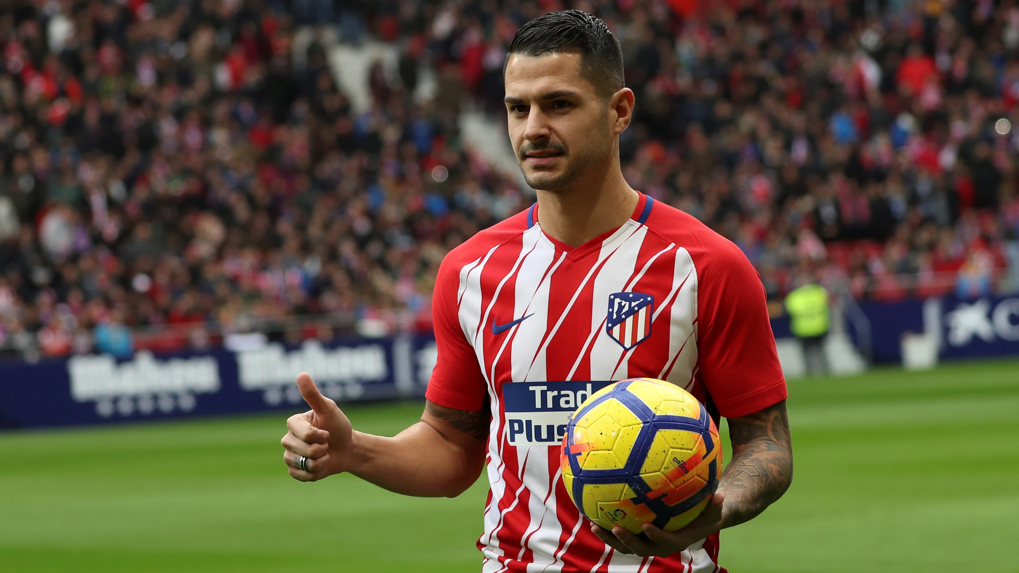 Vitolo, durante su presentación con el Atlético