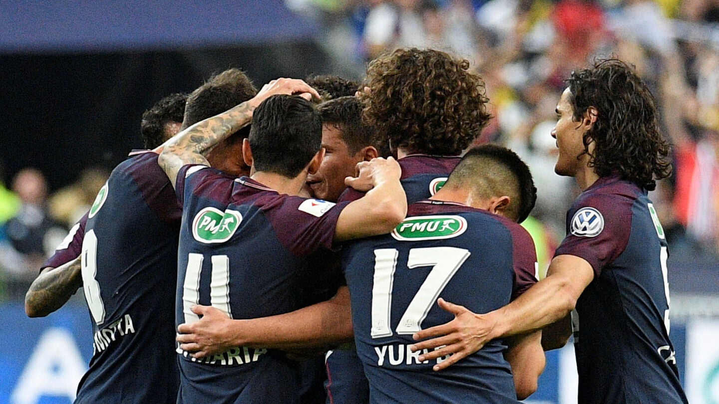 Los jugadores del PSG celebran un gol en la final de Copa