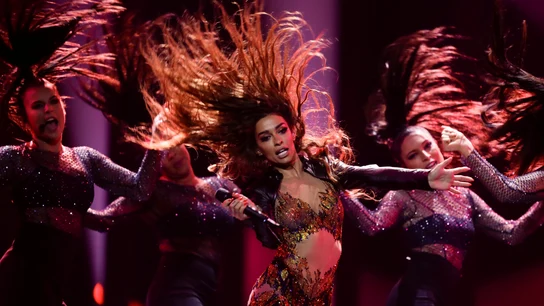 Eleni Foureira en un ensayo de Eurovisión 2018 Eleni Foureira en un ensayo de Eurovisión 2018