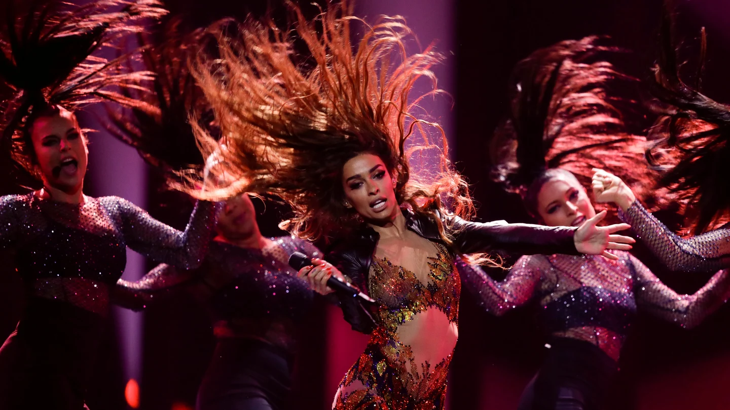 Eleni Foureira en un ensayo de Eurovisión 2018 Eleni Foureira en un ensayo de Eurovisión 2018