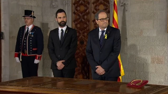 Quim Torra y Roger Torrent en el acto de toma de posesión