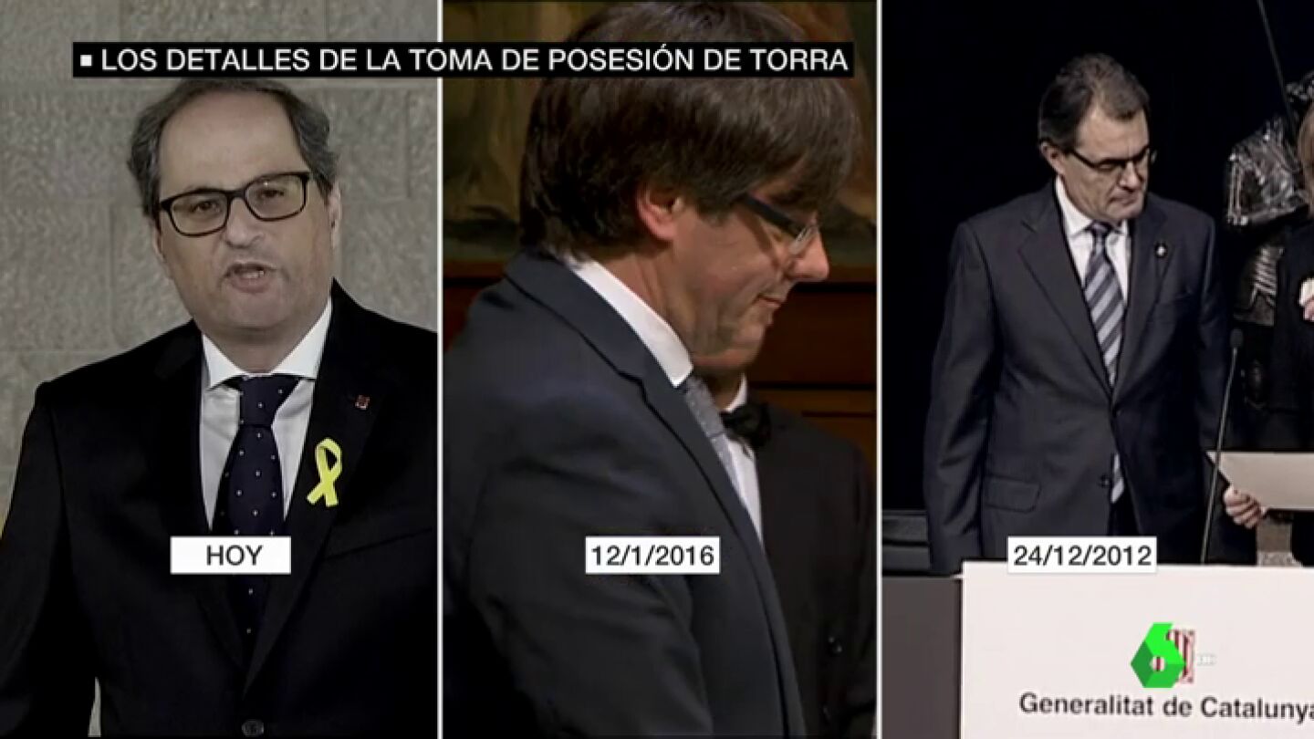 Imagen comparativa de las tomas de posesi&oacute;n de Torra, Puigdemont y Mas