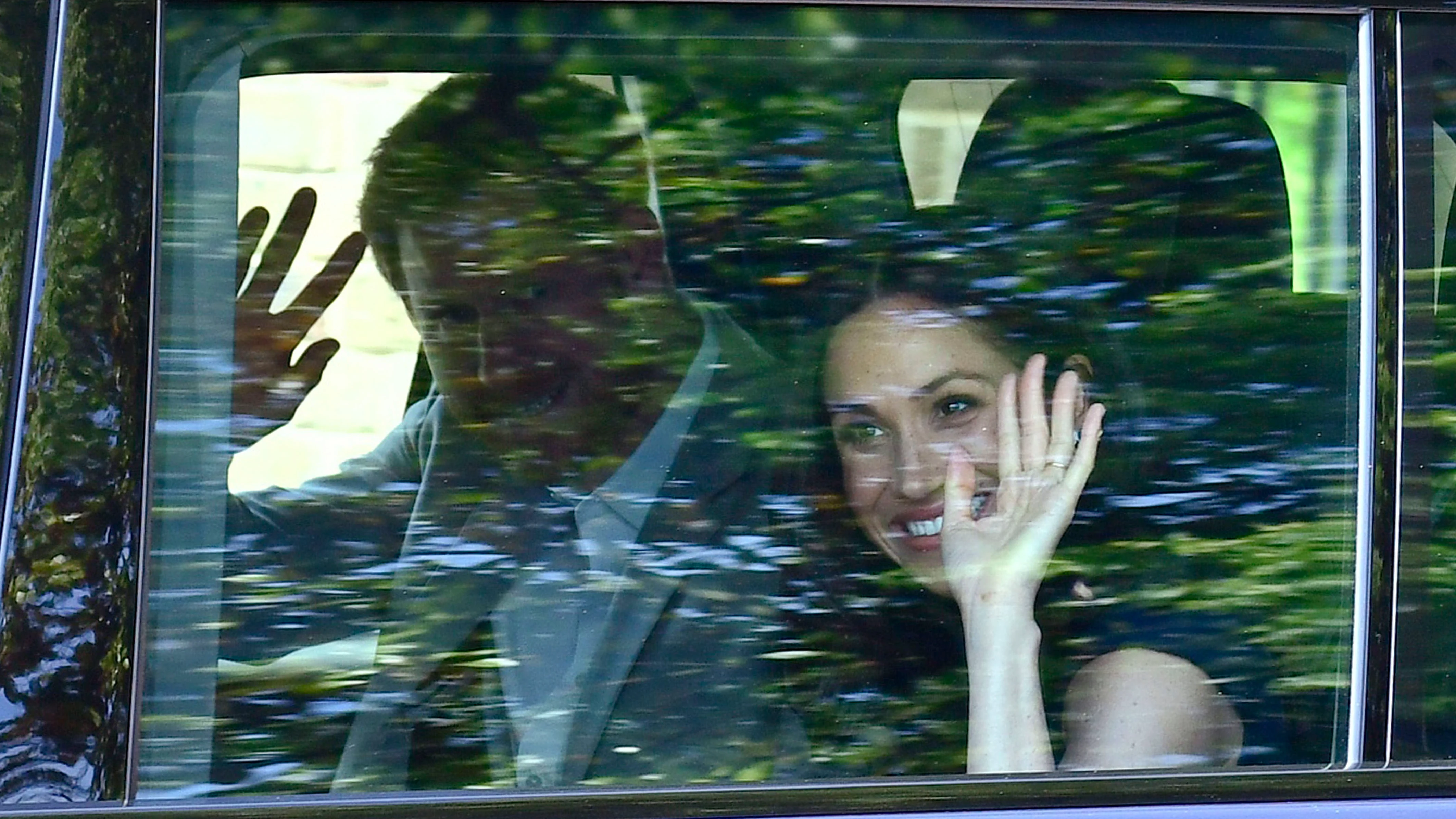 Meghan Markle y el príncipe Harry a su llegada a la recepción con Isabel II 