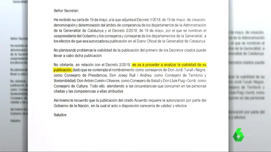 El Gobierno responde al desafío de Quim Torra por carta: estudiará la viabilidad de publicar en el BOE los nombramientos El Gobierno responde al desafío de Quim Torra por carta: estudiará la viabilidad de publicar en el BOE los nombramientos