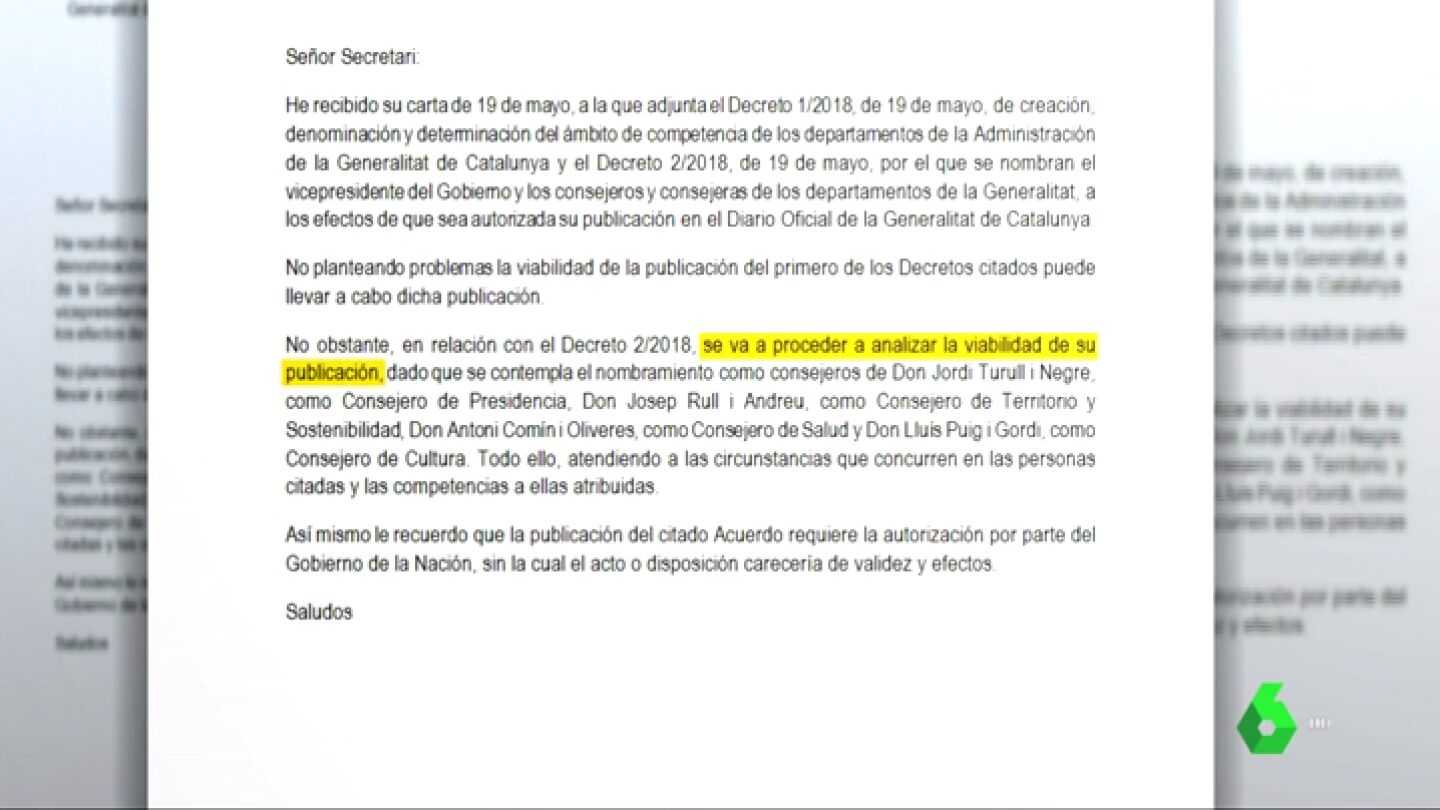 El Gobierno responde al desaf&iacute;o de Quim Torra por carta: estudiar&aacute; la viabilidad de publicar en el BOE los nombramientos