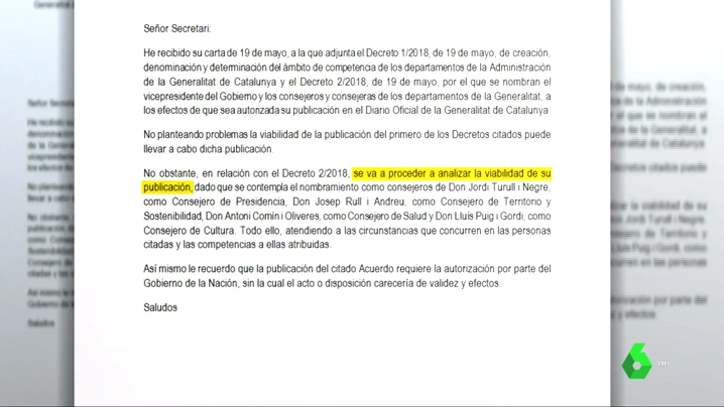 El Gobierno responde al desafío de Quim Torra por carta: estudiará la viabilidad de publicar en el BOE los nombramientos El Gobierno responde al desafío de Quim Torra por carta: estudiará la viabilidad de publicar en el BOE los nombramientos