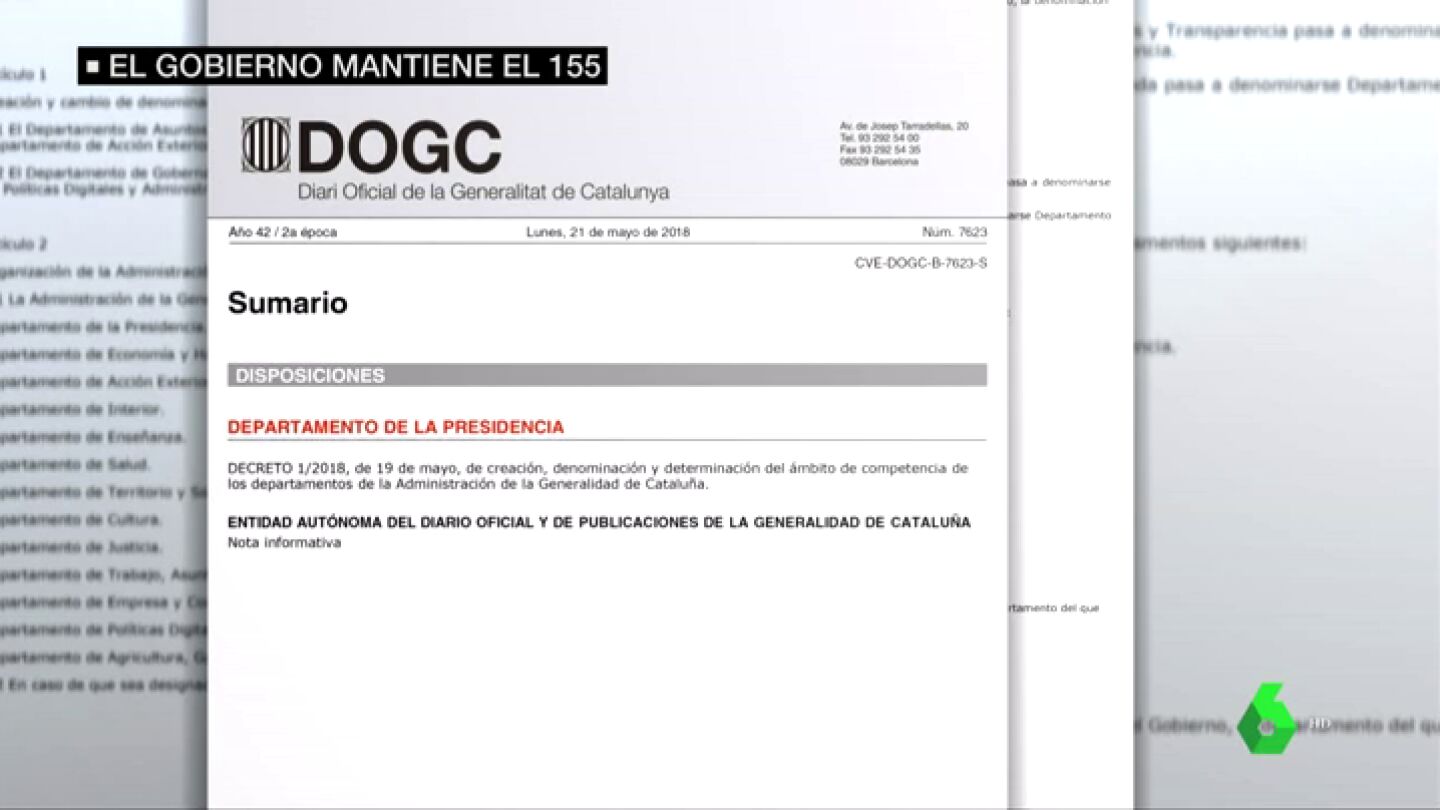 El 155 sigue en Catalu&ntilde;a: el Gobierno no publica en el Diario de la Generalitat los nombramientos de los consellers