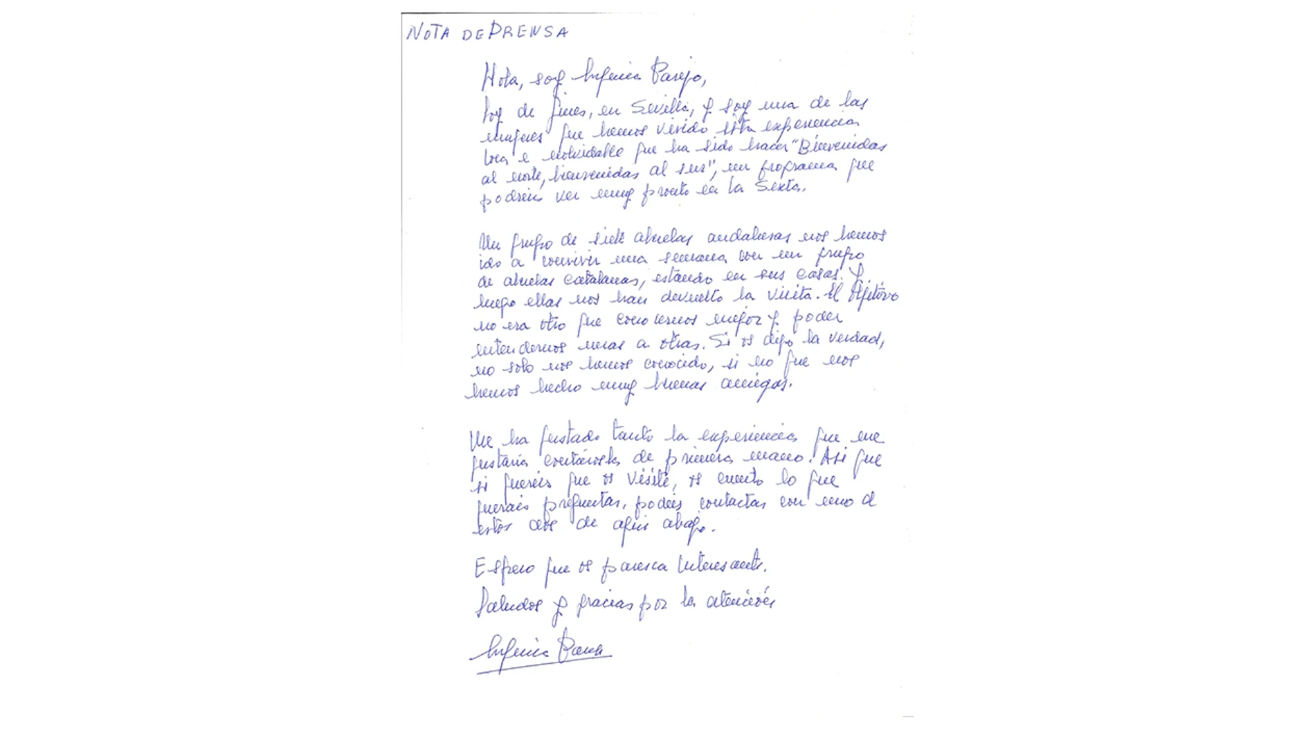 Carta de Eugenia Parejo