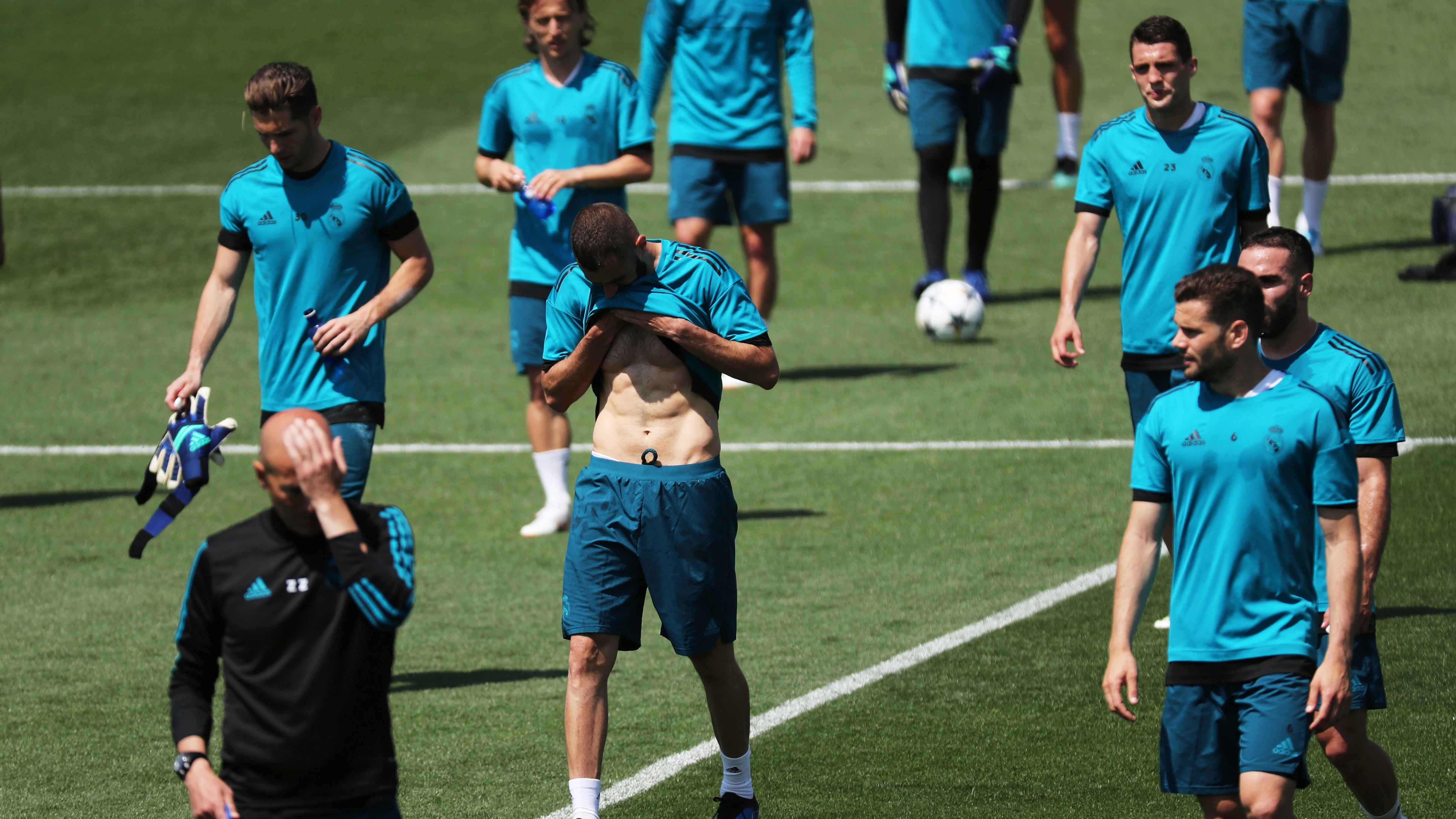 Karim Benzema, en el entrenamiento del Real Madrid