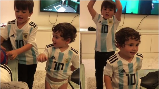 Los hijos de Messi cantan el "¡Vamos, vamos Argentina!" Los hijos de Messi cantan el "¡Vamos, vamos Argentina!"