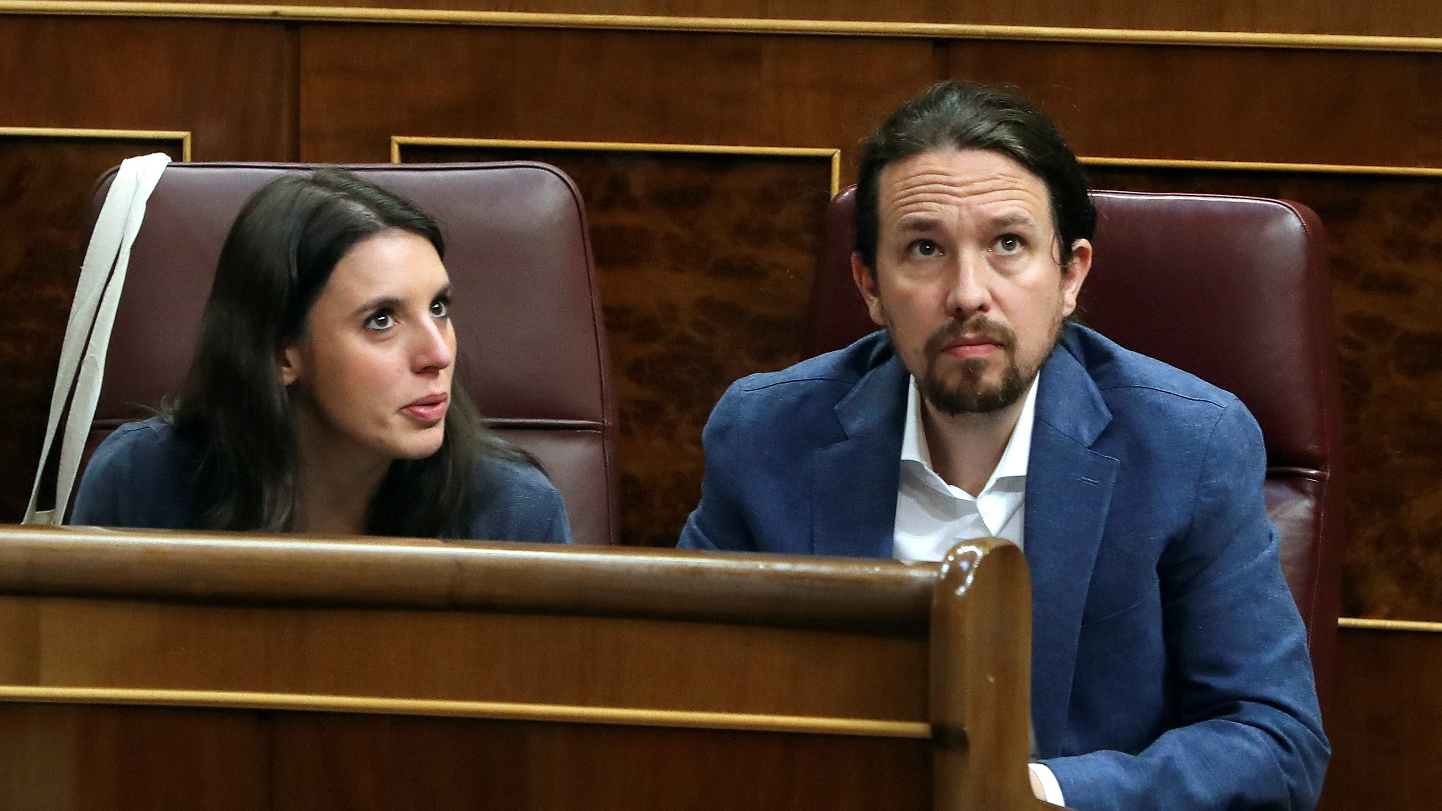 El líder de Unidos Podemos, Pablo Iglesias, y la portavoz Irene Montero