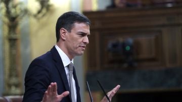 El líder del PSOE, Pedro Sánchez durante su intervención en el debate