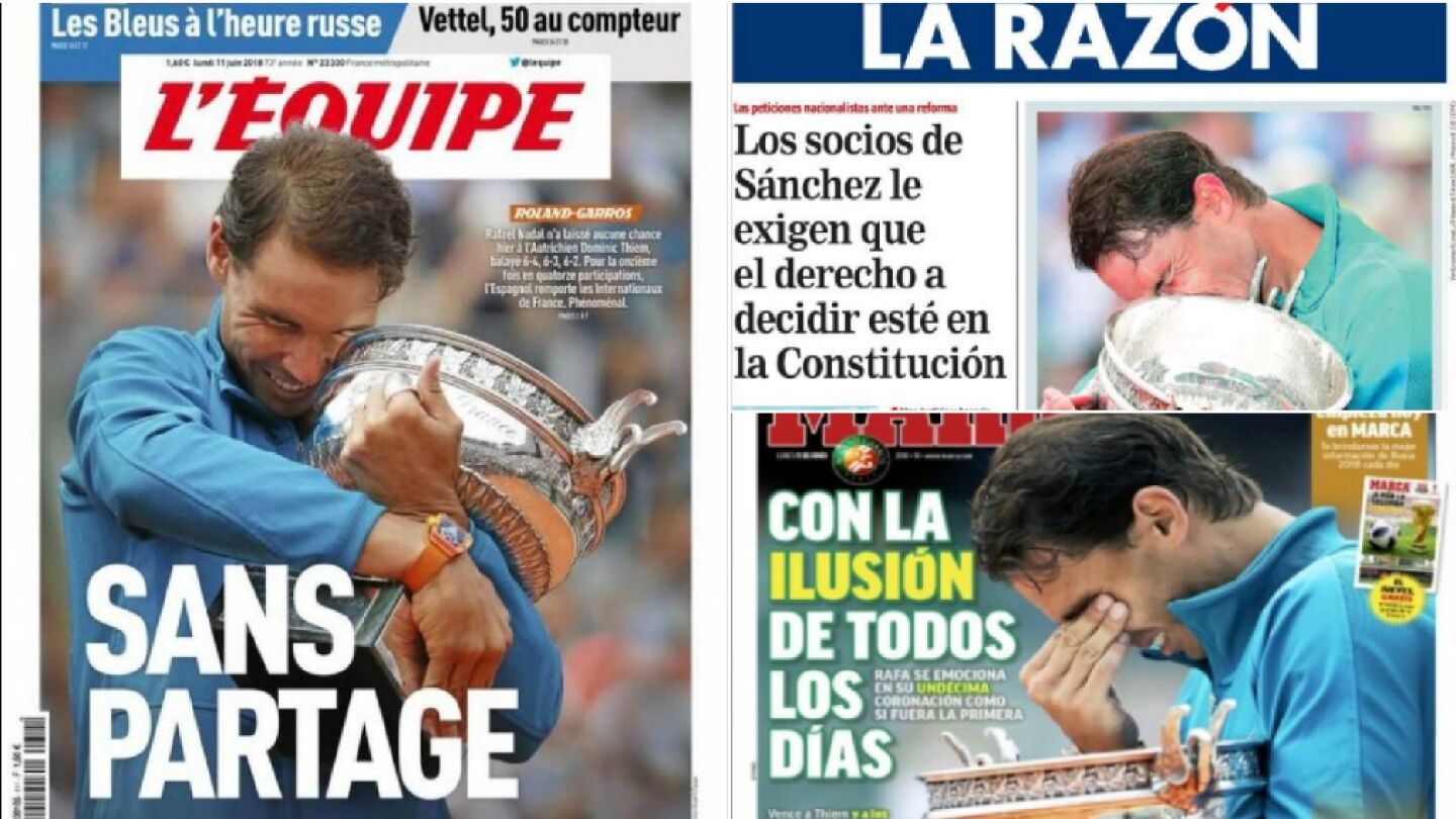Rafa Nadal, protagonista de la prensa por su und&eacute;cimo Roland Garros