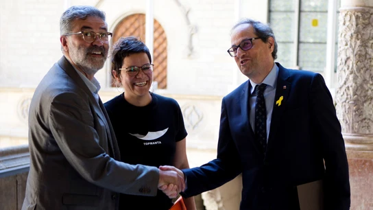 El presidente de la Generalitat, Quim Torra, se reunió esta tarde con los diputados de la CUP Carles Riera y Natàlia Sànchez El presidente de la Generalitat, Quim Torra, se reunió esta tarde con los diputados de la CUP Carles Riera y Natàlia Sànchez
