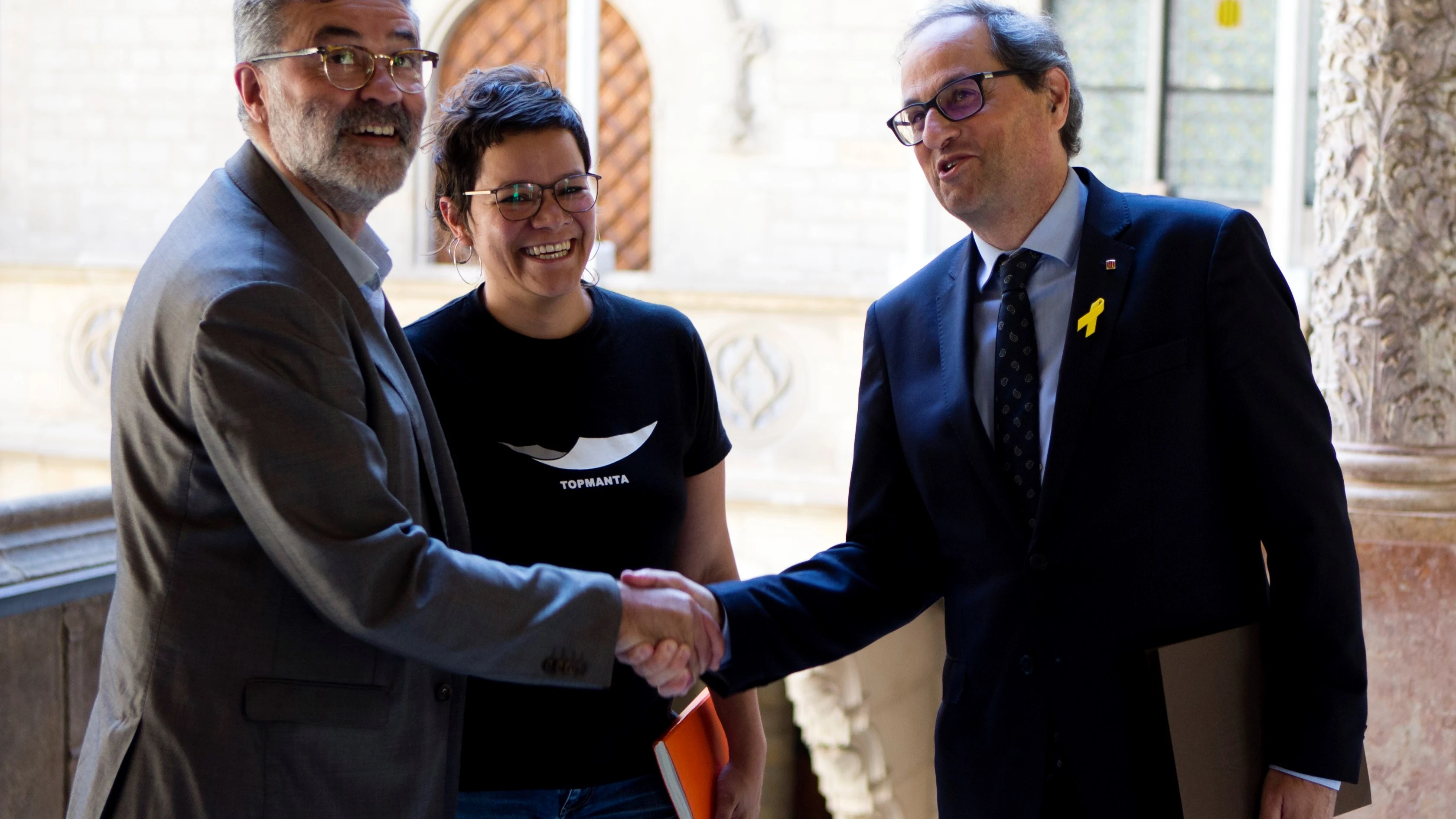 El presidente de la Generalitat, Quim Torra, se reunió esta tarde con los diputados de la CUP Carles Riera y Natàlia Sànchez