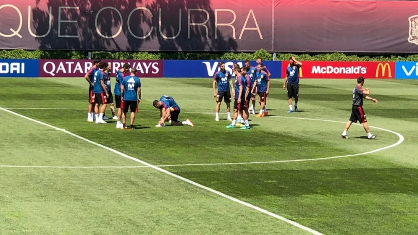 Carvajal, en el entrenamiento de la selección española en Krasnodar