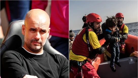 Pep Guardiola y miembros de la ONG ProActiva Open Arms Pep Guardiola y miembros de la ONG ProActiva Open Arms