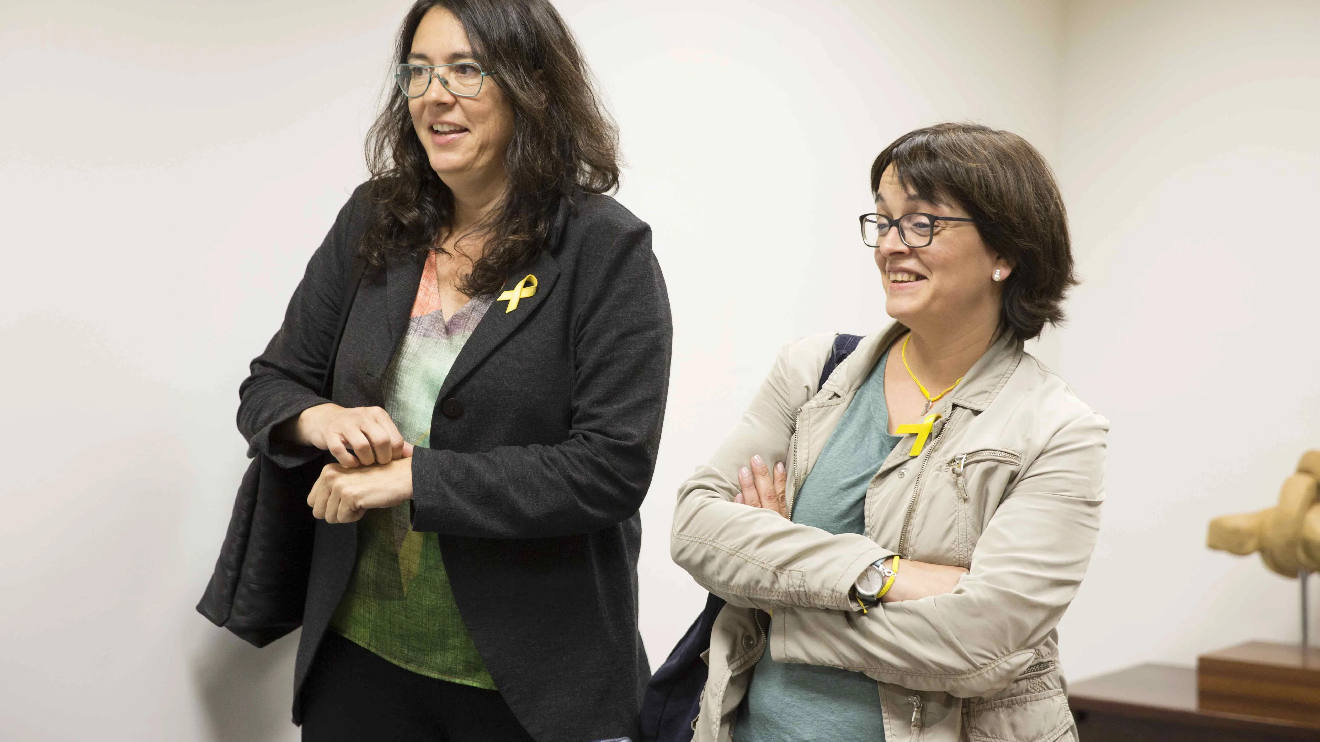 Diana Riba, pareja de Raül Romeva, siguen desde una sala adjunta el debate en la comisión de Derechos Humanos del Parlamento Vasco de una iniciativa que ha solicitado hoy la inmediata puesta en libertad de los políticos independentistas catalanes presos y ha mostrado su rechazo a este encarcelamiento