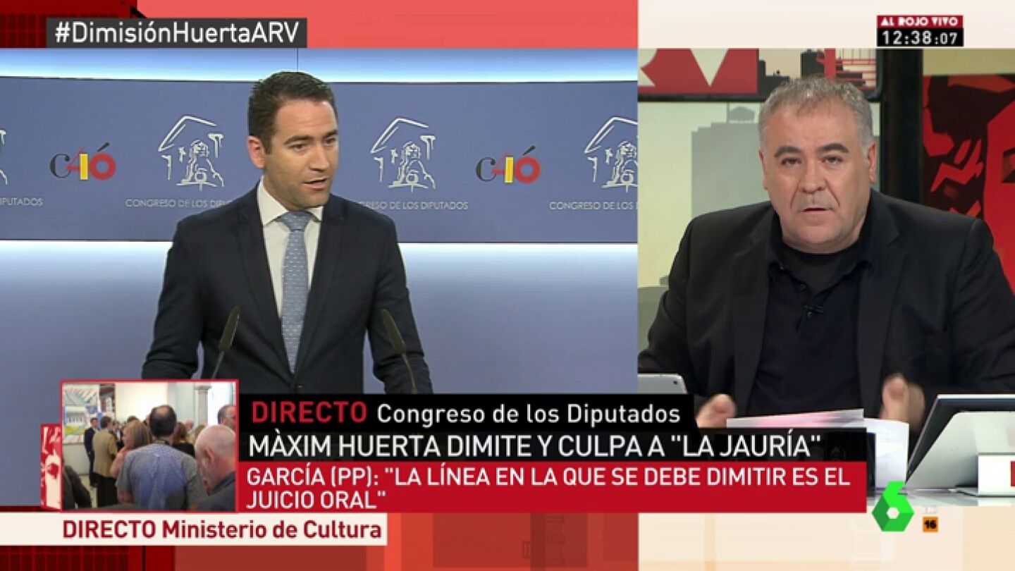 Ferreras atiza al "rid&iacute;culo p&uacute;blico" del PP en boca de Teodoro Garc&iacute;a: M&aacute;xim Huerta "est&aacute; condenado" y lo de Ana Mato "no es penal"