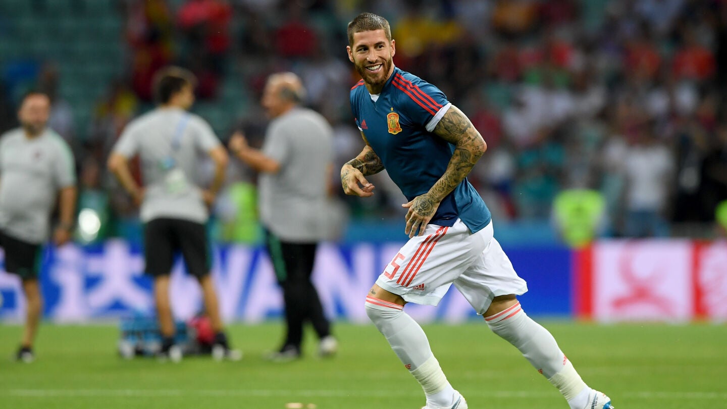 Sergio Ramos entrena con la selecci&oacute;n espa&ntilde;ola de f&uacute;tbol