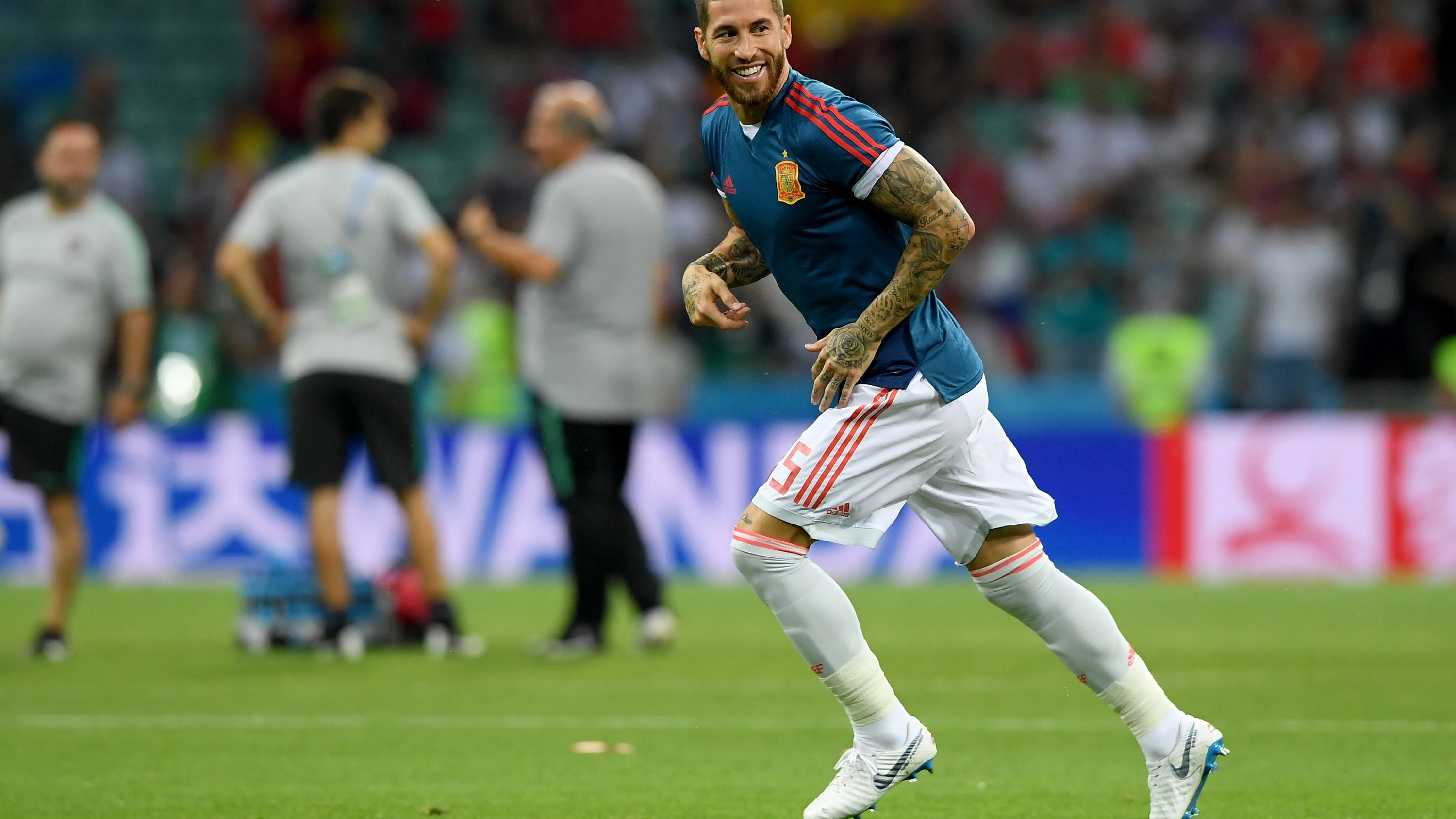 Sergio Ramos entrena con la selección española de fútbol