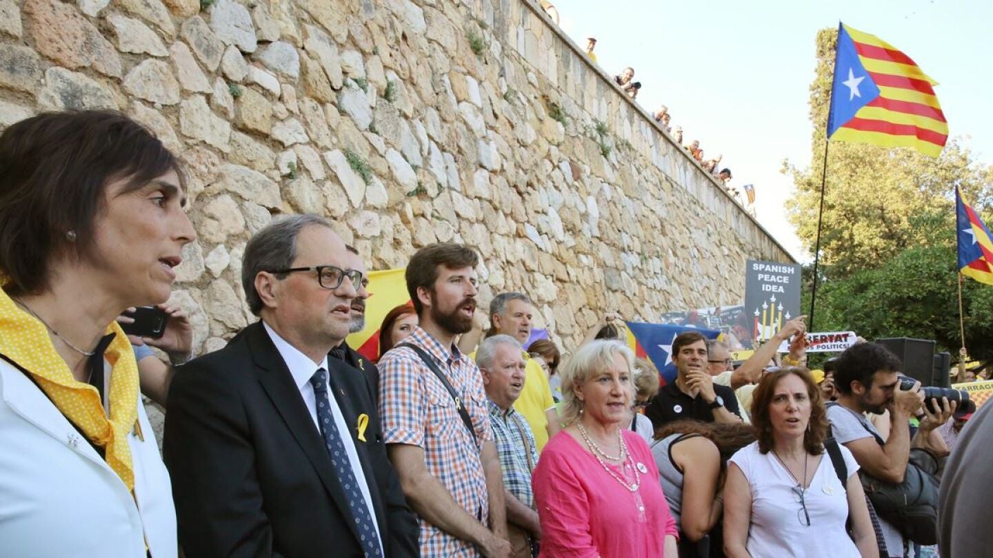 Quim Torra durante la concentraci&oacute;n de protesta convocada por Omnium Cultural contra la presencia del rey