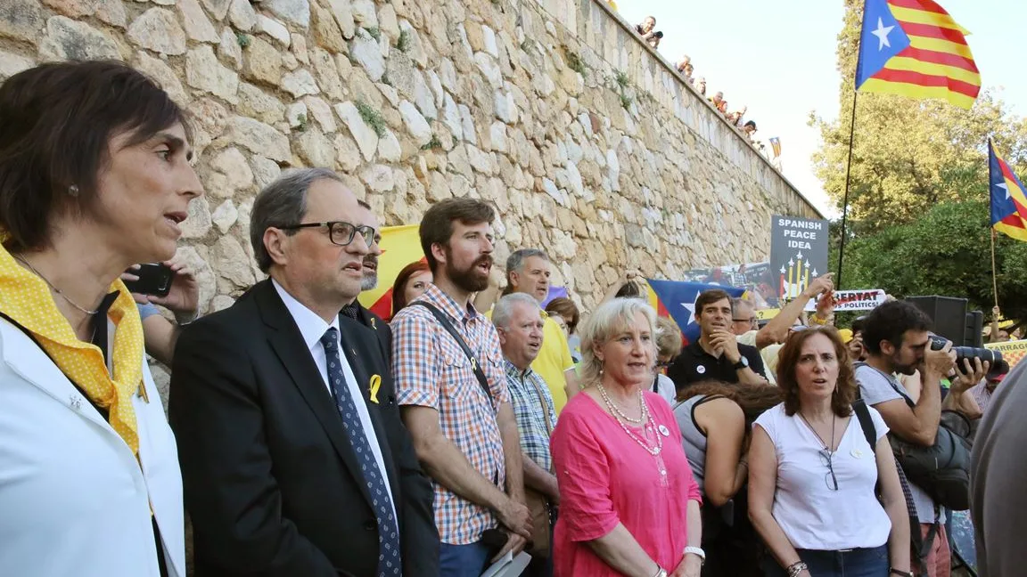 Quim Torra durante la concentración de protesta convocada por Omnium Cultural contra la presencia del rey