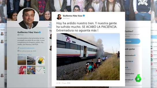 Fernández Vara protesta en Twitter por las malas condiciones de los trenes extremeños Fernández Vara protesta en Twitter por las malas condiciones de los trenes extremeños