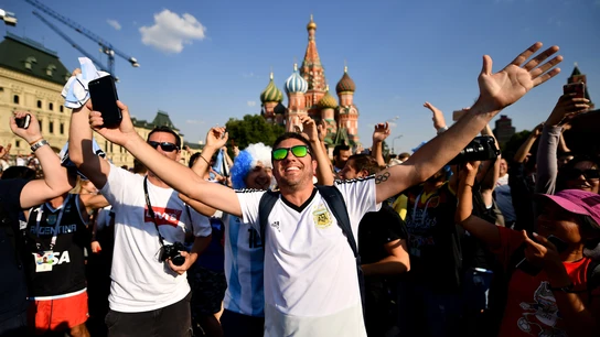 Un aficionado argentino sonríe en Moscú Un aficionado argentino sonríe en Moscú