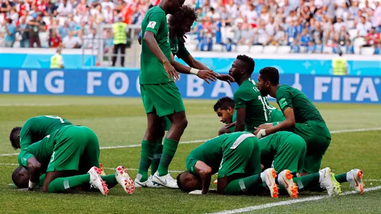 Salman Al-Faraj celebra su gol de penalti ante Egipto Salman Al-Faraj celebra su gol de penalti ante Egipto