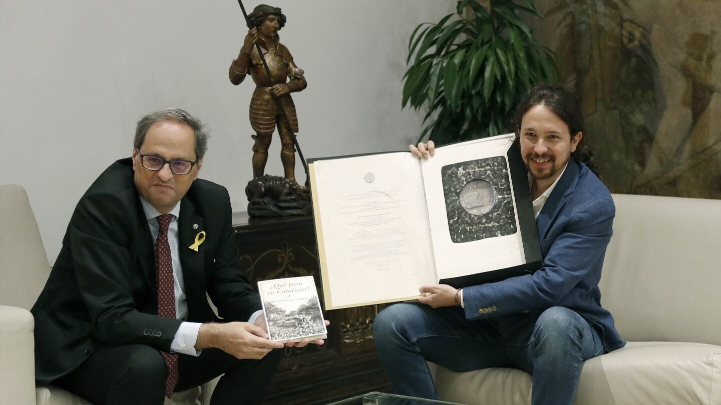 El presidente catal&aacute;n, Quim Torra, y el secretario general de Podemos, Pablo Iglesias