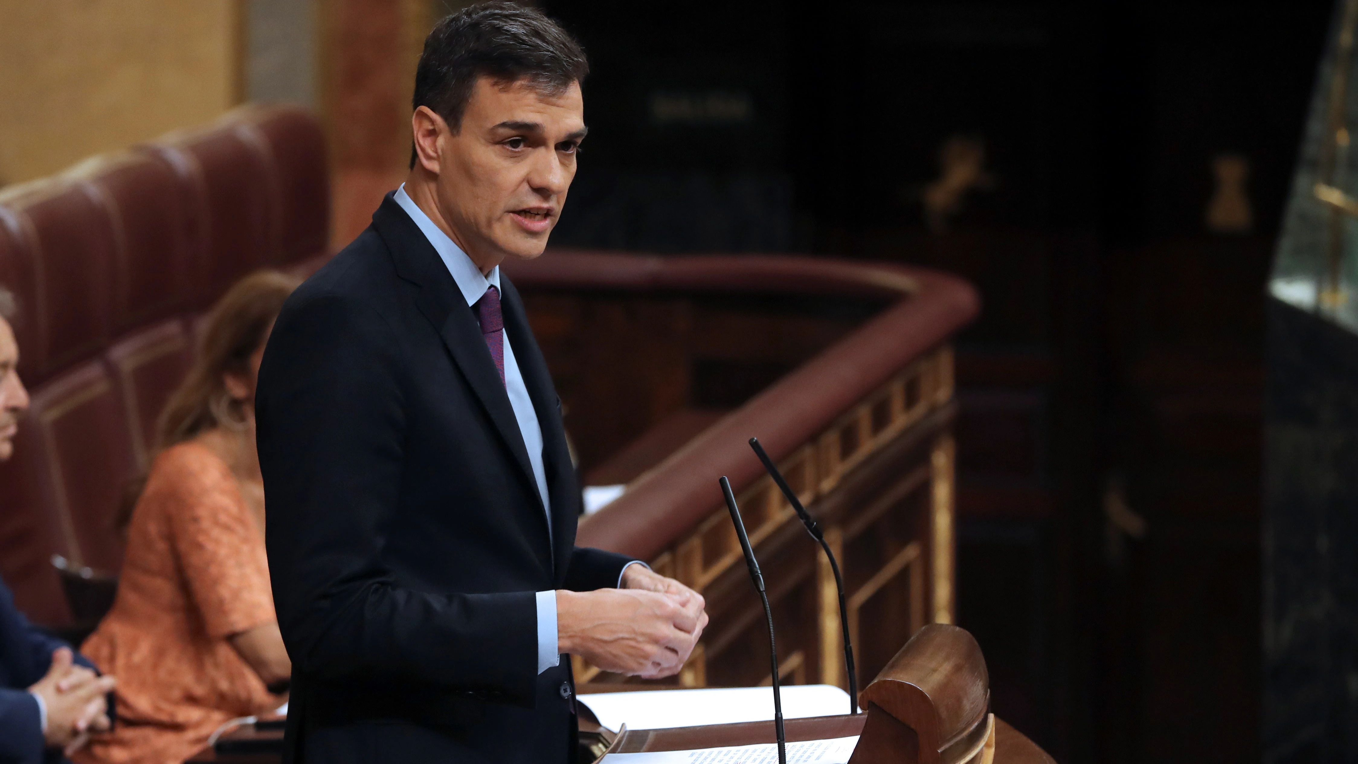 El presidente del Gobierno, Pedro Sánchez, durante su comparecencia en el Congreso