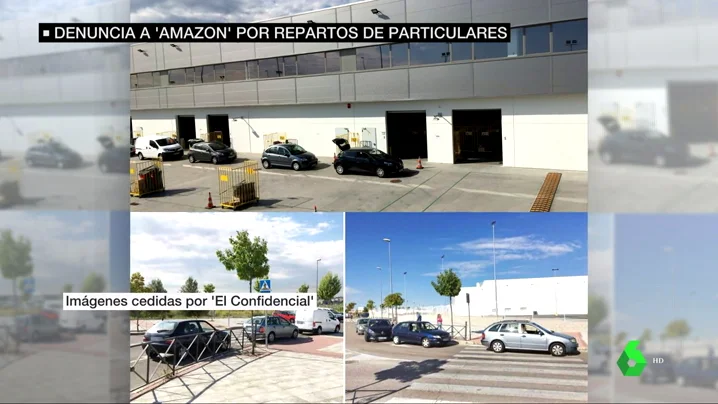 Coches particulares esperando en Amazon