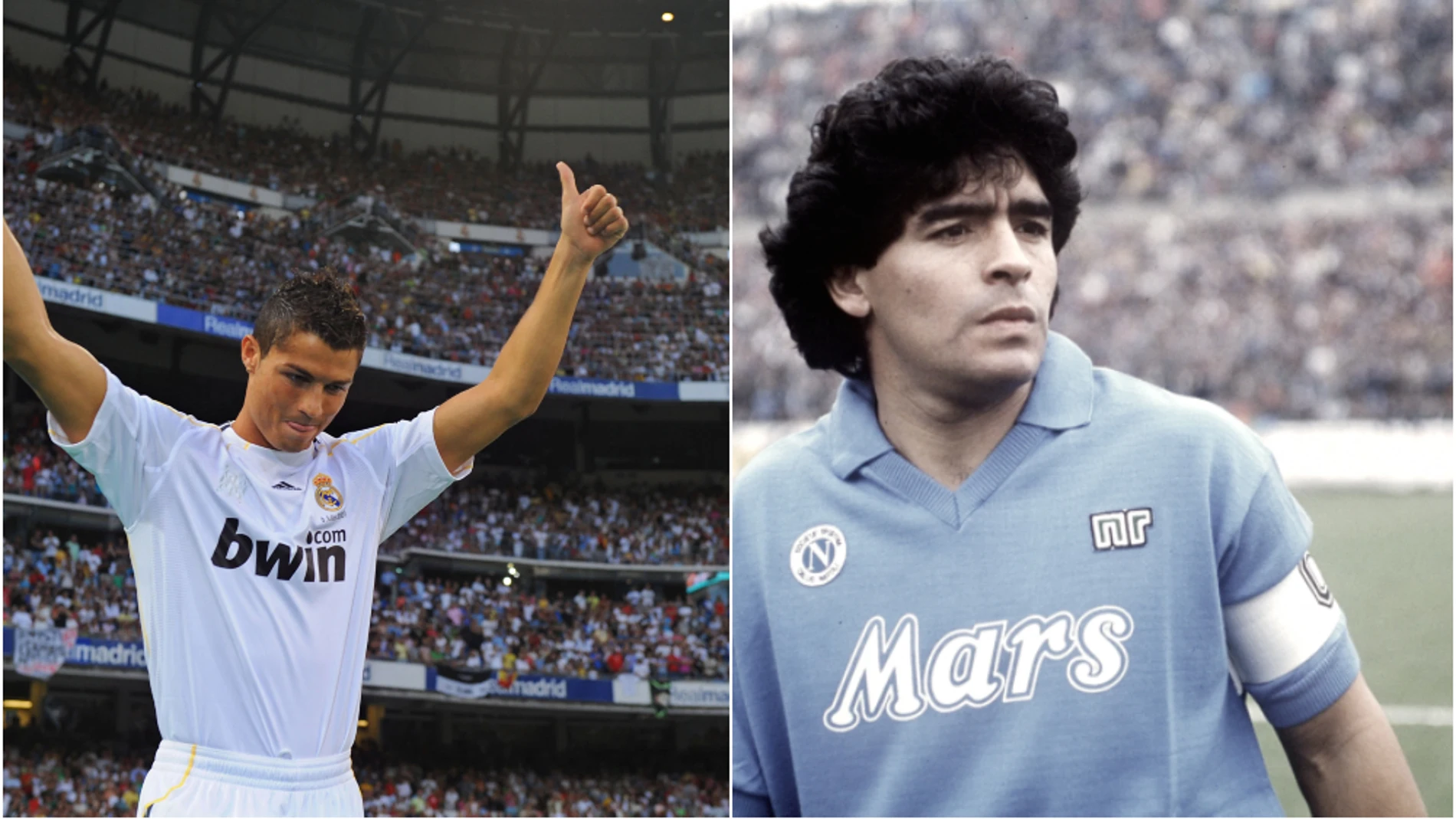 Cristiano en el Real Madrid y Maradona en el Nápoles