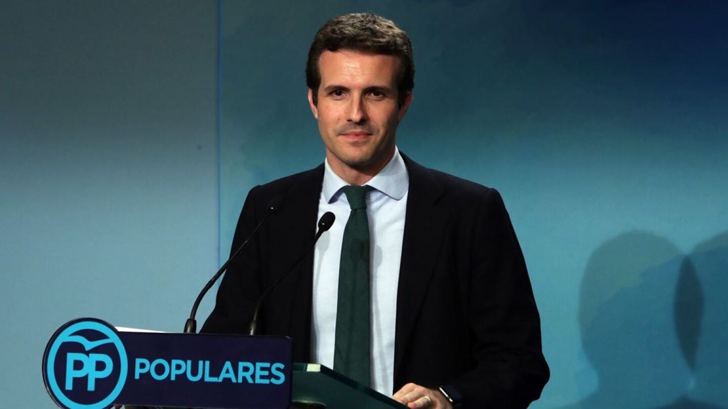 Pablo Casado en la sede del PP