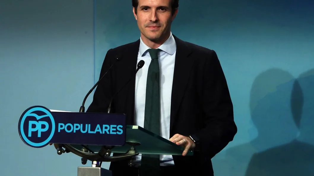 Pablo Casado en la sede del PP